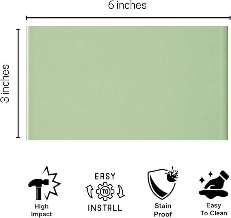 Tenedos USCT 3x6 Ceramic Subway Tile Gloss (Shinny) Box of 10 Pieces for Bathroom Wall Shower Kitchen Backsplash (Spring Green) - Image 2